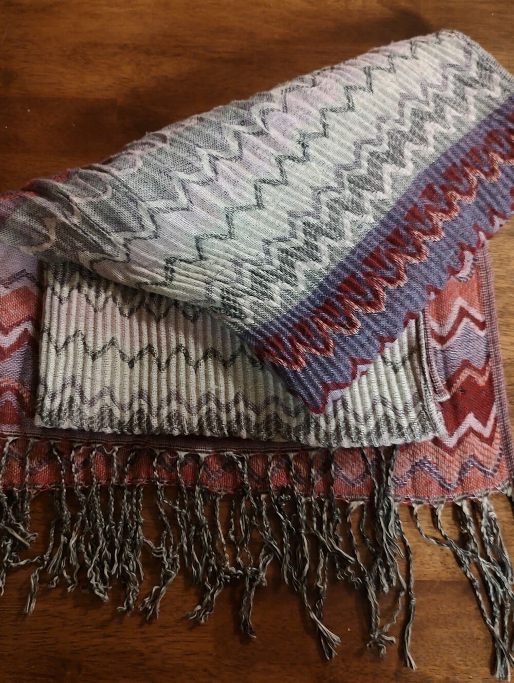 Apt. 9  Fringe Scarf in Rust, Purple, Cream